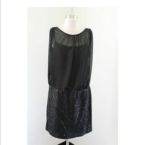 Adrianna Papell black sequin blouson dress